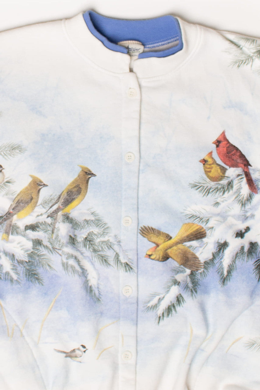 Vintage Winter Birds Button Up Sweatshirt (1990s)