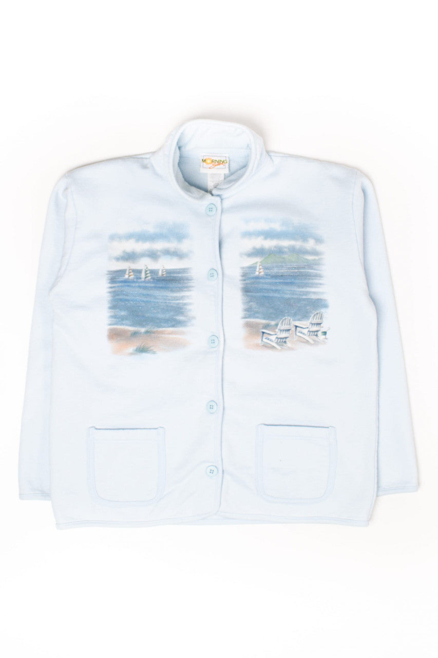 Vintage Beach Scene Button Up Sweatshirt (1990s)