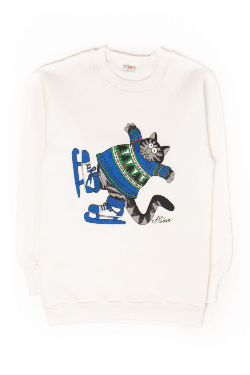 Vintage Ice Skating Cat Sweatshirt (1990s)