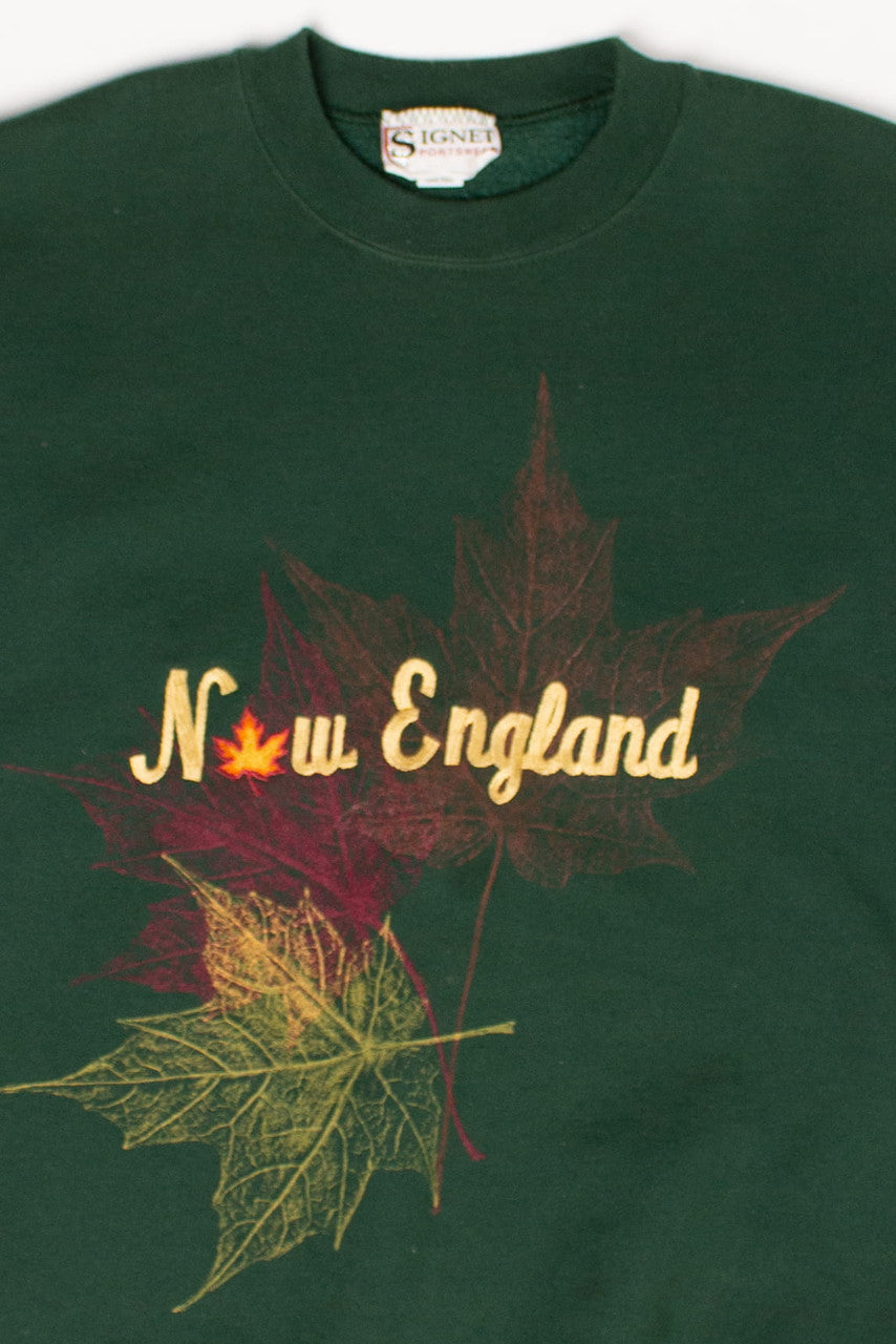 Vintage Embroidered New England Fall Leaves Sweatshirt (M, 1990s)