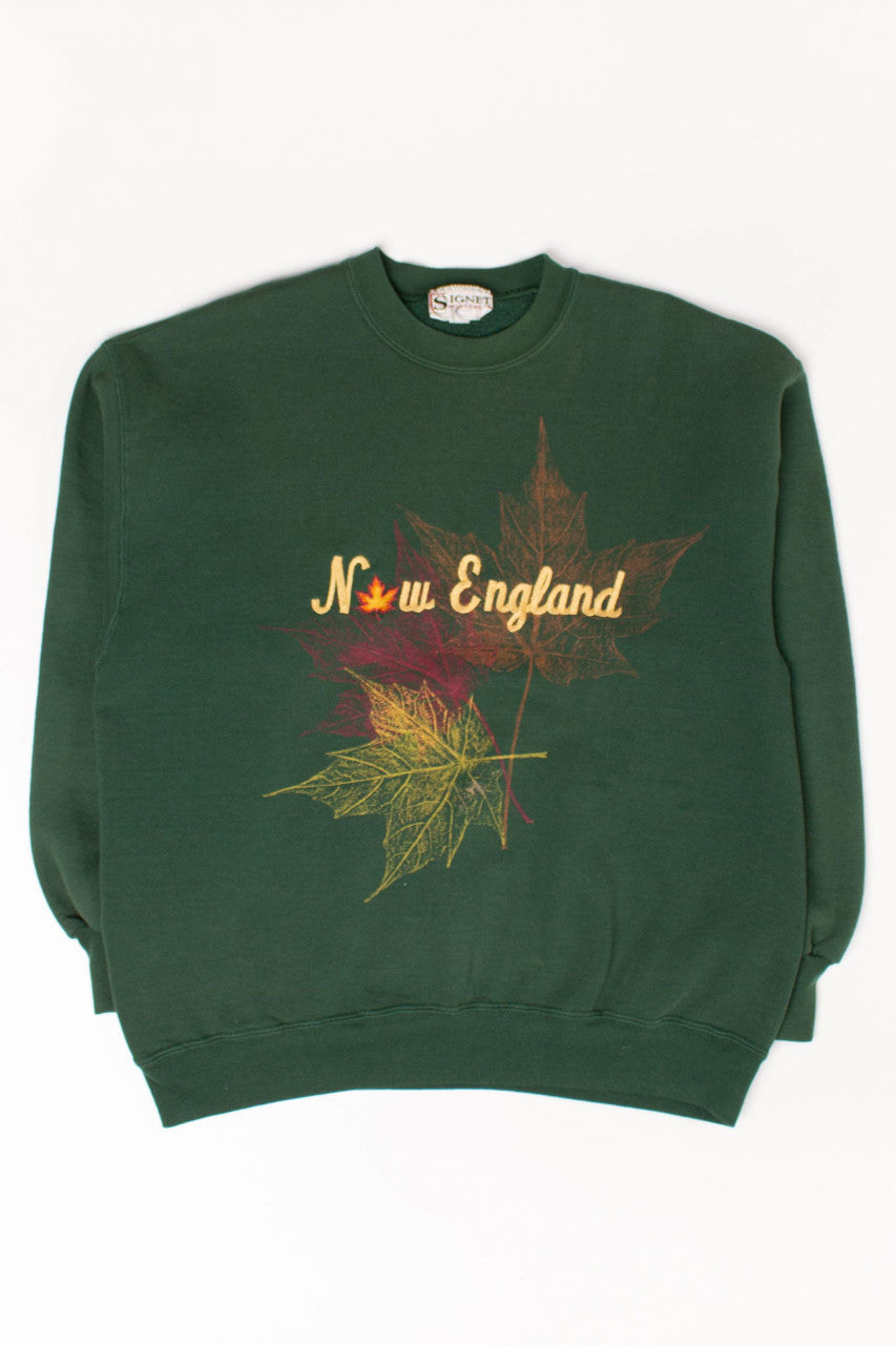 Vintage Embroidered New England Fall Leaves Sweatshirt (L, 1990s)