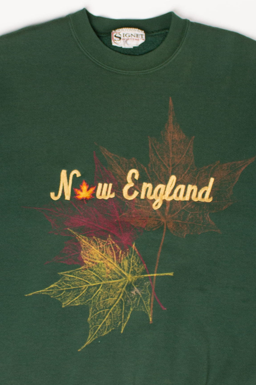 Vintage Embroidered New England Fall Leaves Sweatshirt (L, 1990s)