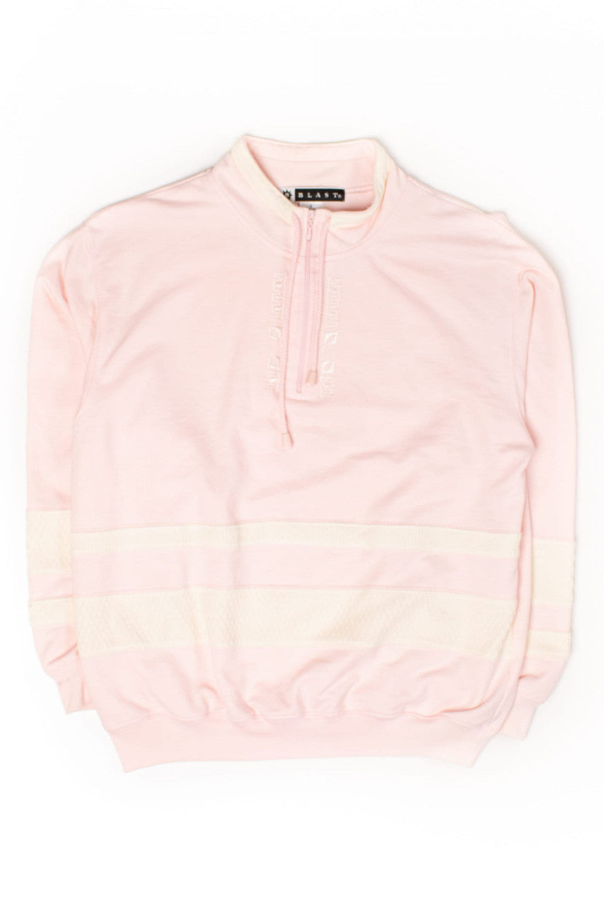 Vintage Pink Textured Stripe Quarter Zip Sweatshirt (1990s)