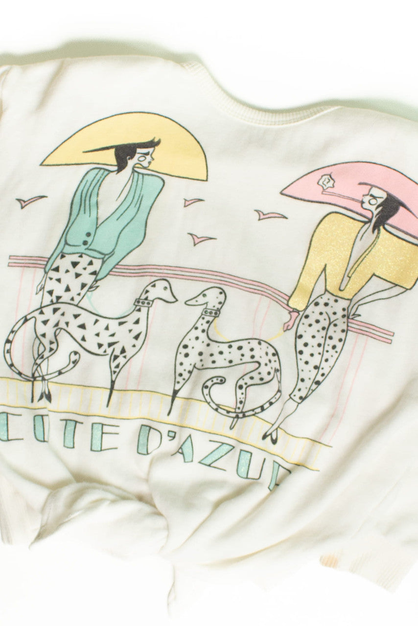 Vintage Cote D'Azur Cropped Tie Front Sweatshirt (1980s)