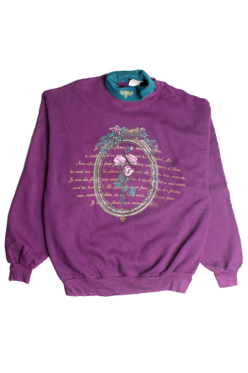 Vintage Turtleneck Poem Floral Sweatshirt (1990s)
