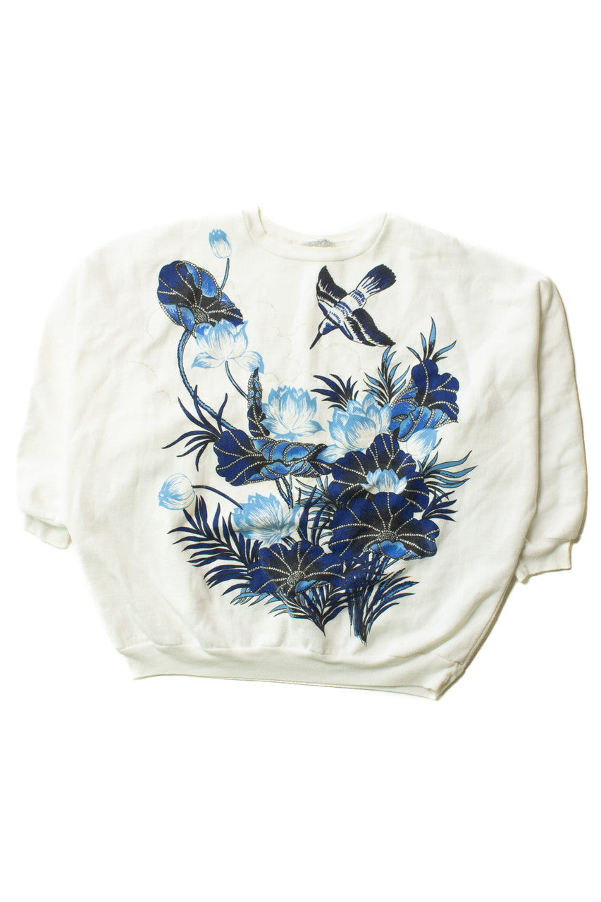 Vintage Blue Hummingbird Batwing Sweatshirt (1980s)