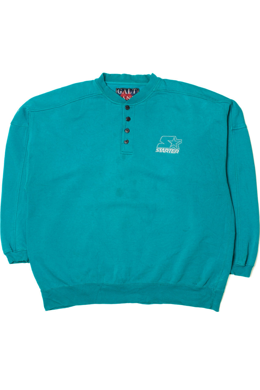 Vintage Starter Embroidered Logo Button Henley Sweatshirt