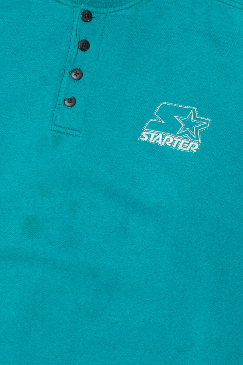 Vintage Starter Embroidered Logo Button Henley Sweatshirt