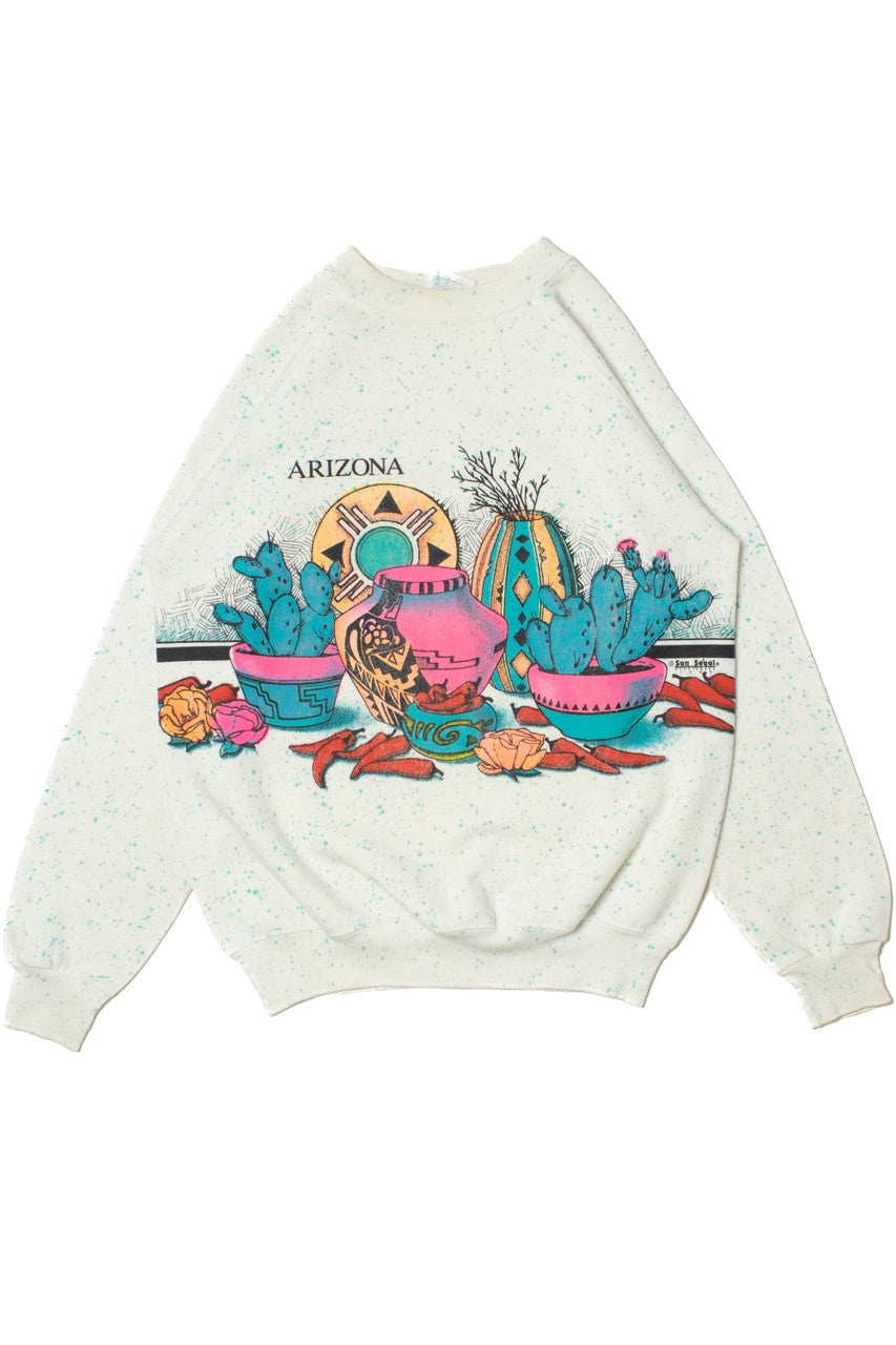 Vintage 1990 "Arizona" Wraparound Pottery Print Raglan Sweatshirt
