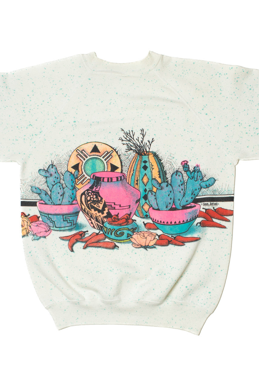 Vintage 1990 "Arizona" Wraparound Pottery Print Raglan Sweatshirt