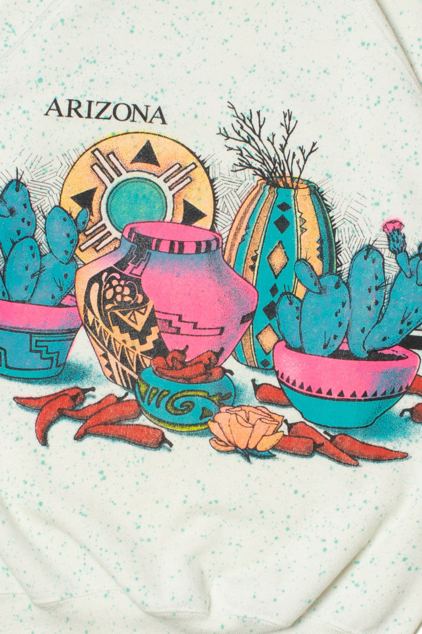 Vintage 1990 "Arizona" Wraparound Pottery Print Raglan Sweatshirt