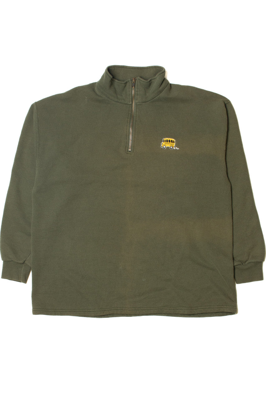 Vintage Embroidered School Bus Quarter Zip Lee Sweatshirt