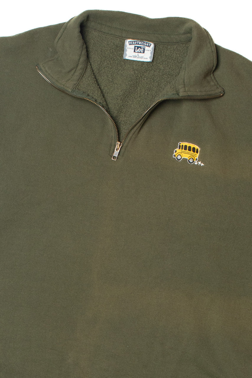 Vintage Embroidered School Bus Quarter Zip Lee Sweatshirt
