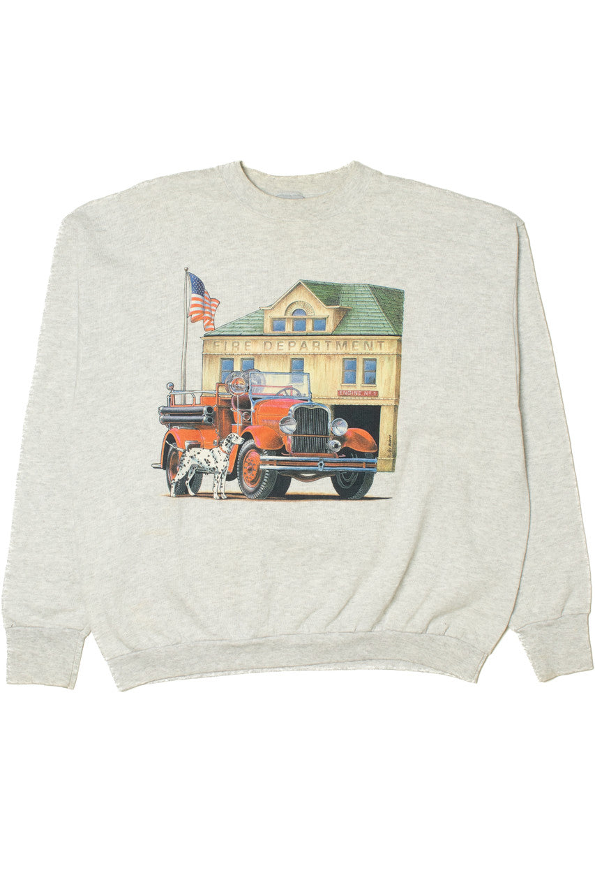 Vintage Fire Department Dalmatian Embossed Print Sweatshirt