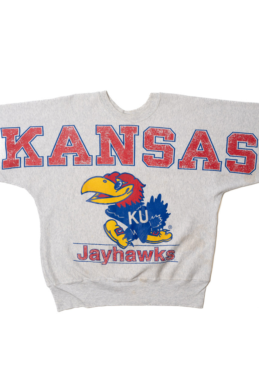 Vintage University of Kansas Jayhawks Mascot "KANSAS" Spellout Sweatshirt