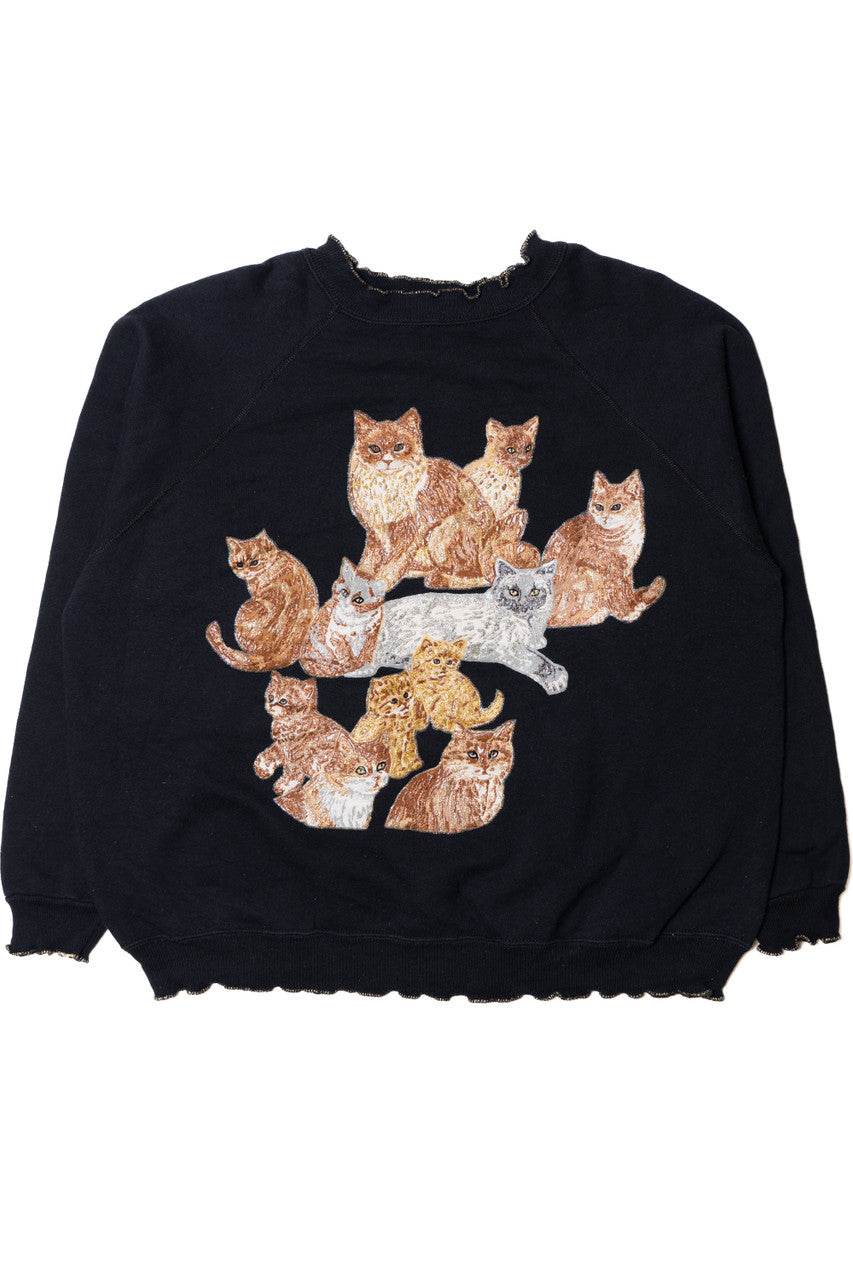 Vintage Puff Paint Cats Lettuce Edge Sweatshirt
