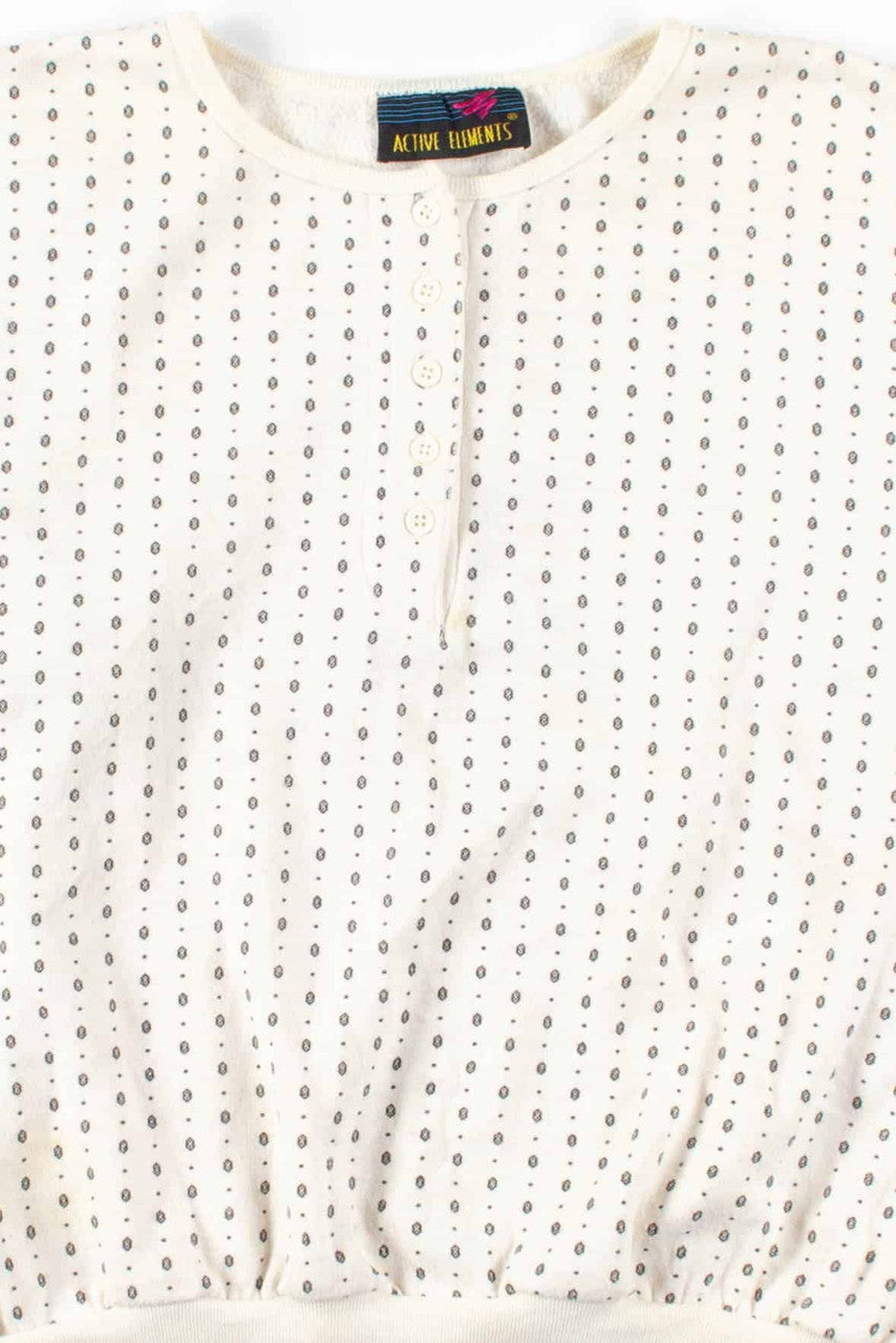 White Patterned Henley Sweatshirt
