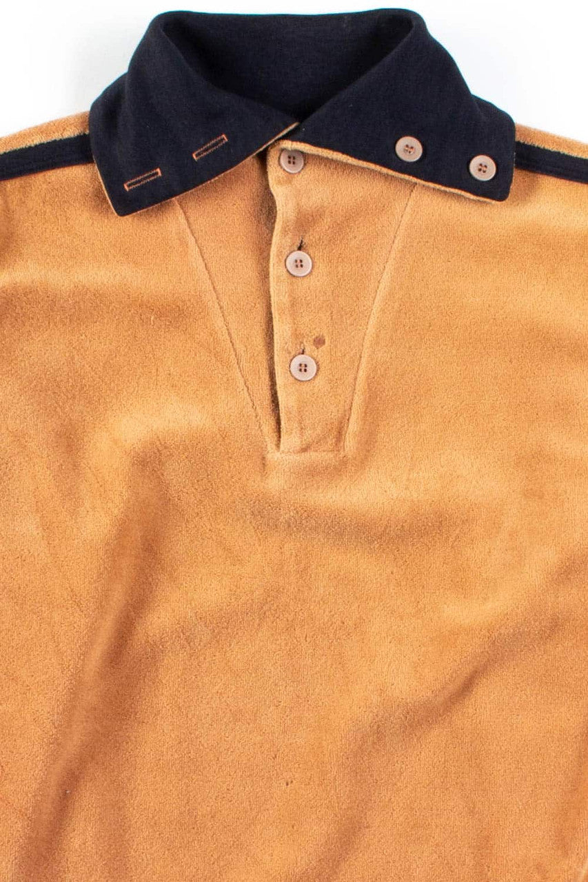 Brown Button Collar Terry Sweatshirt