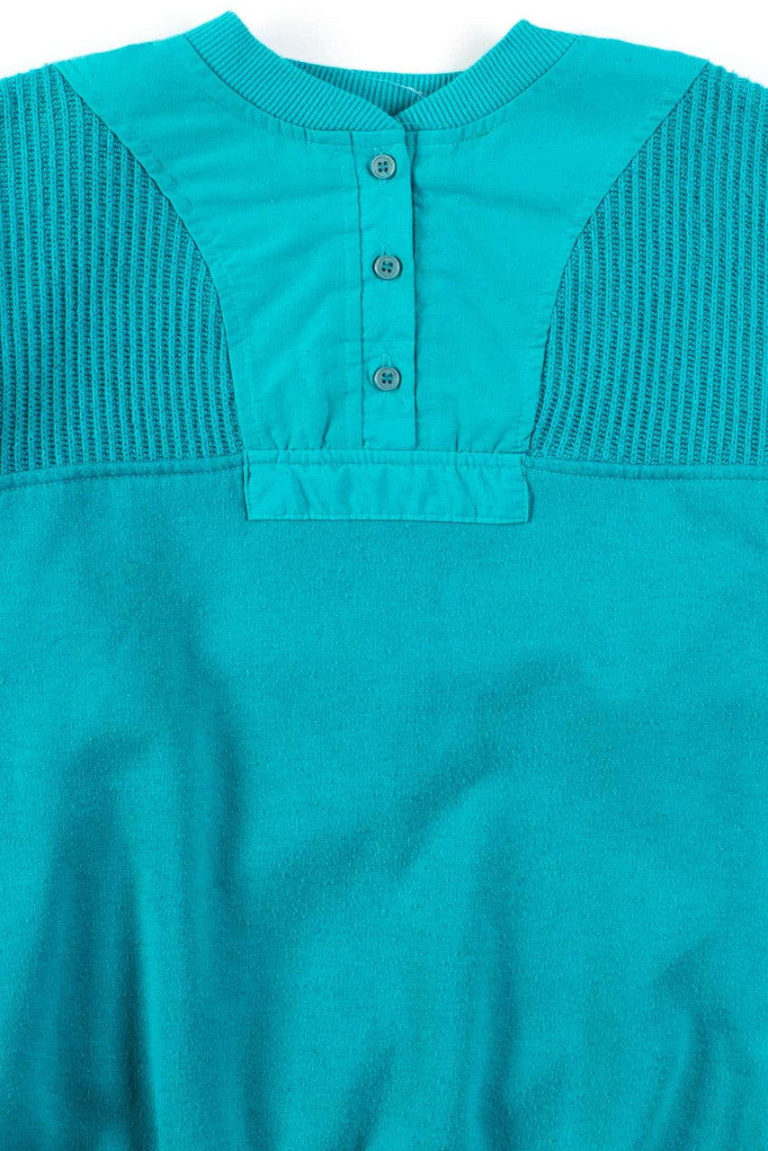 Teal Ribbed Henley Sweatshirt