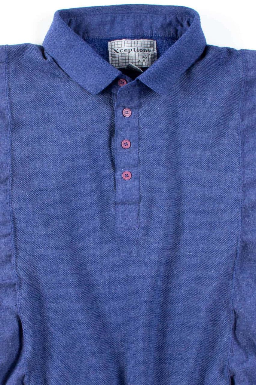 Blue Textured Polo Sweatshirt