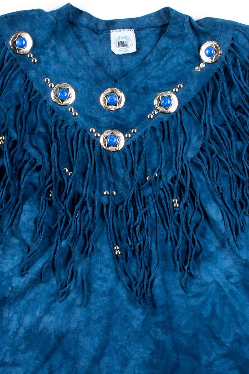 Blue Tie Dye Beaded Fringe Sweatshirt
