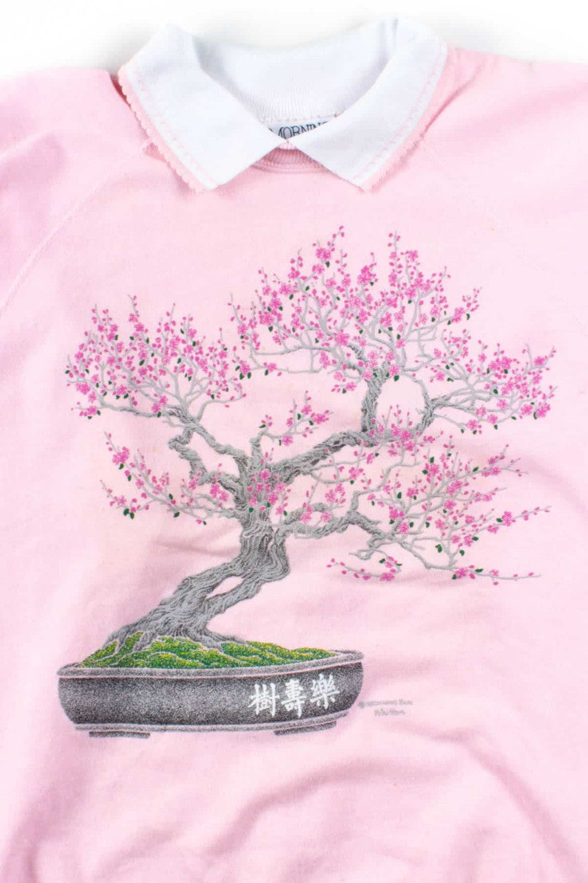 Pink Bonsai Tree Collared Sweatshirt
