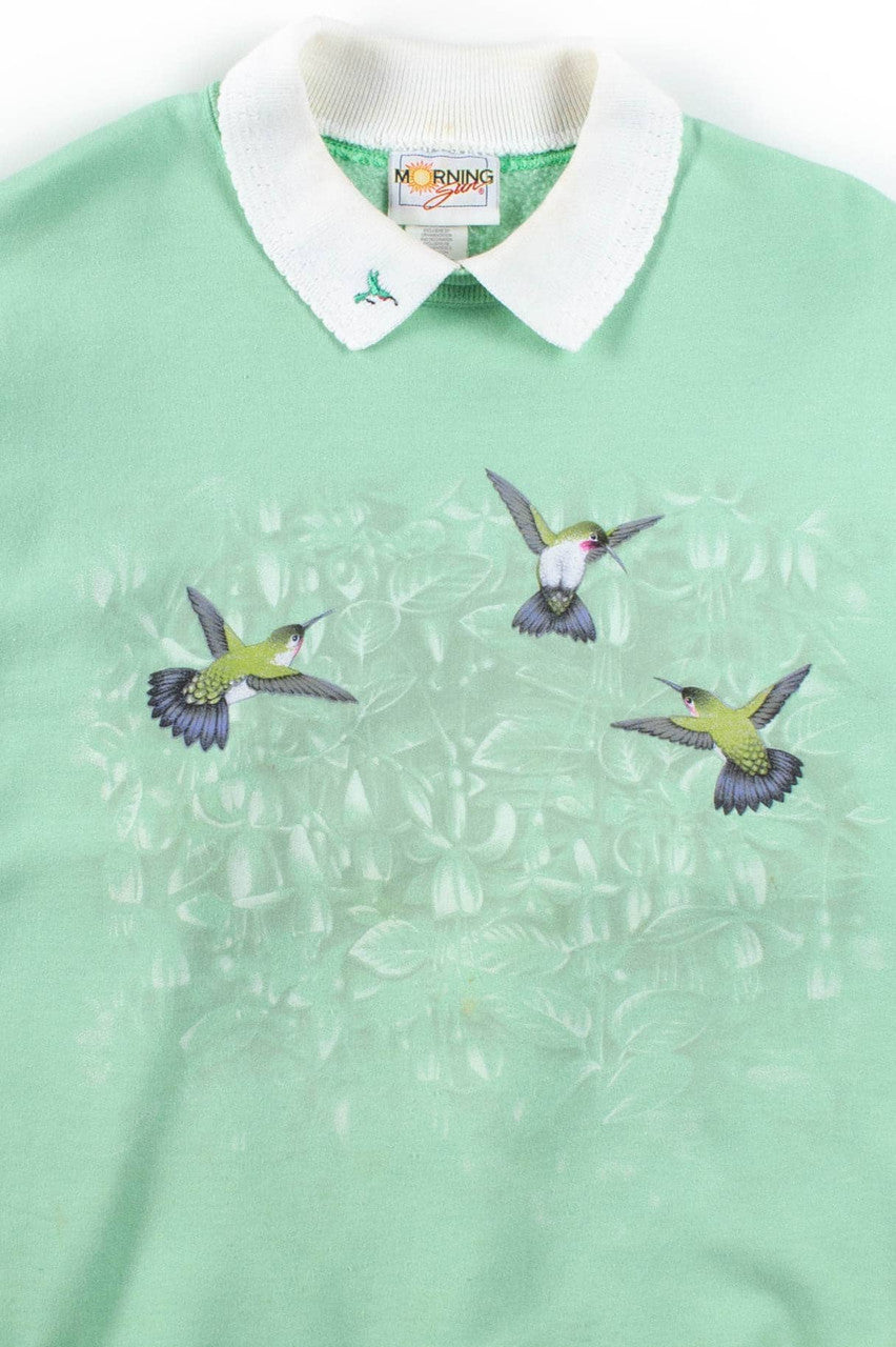 Mint Hummingbirds Collared Sweatshirt