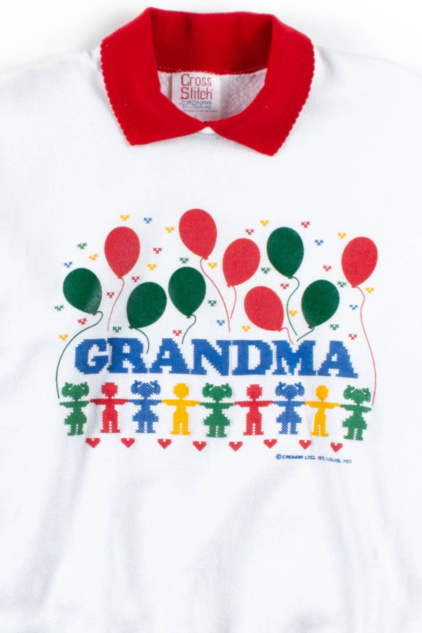 Grandma Balloons Collared Sweatshirt