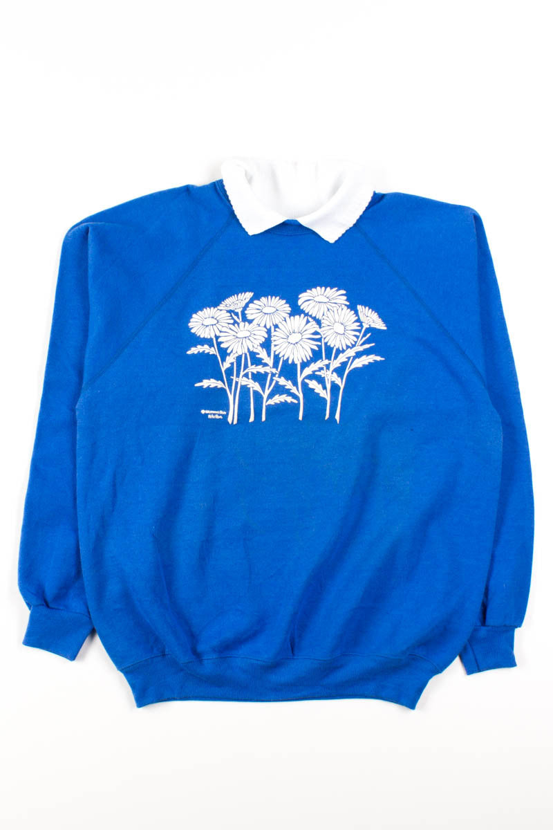 Blue Daisies Collared Sweatshirt