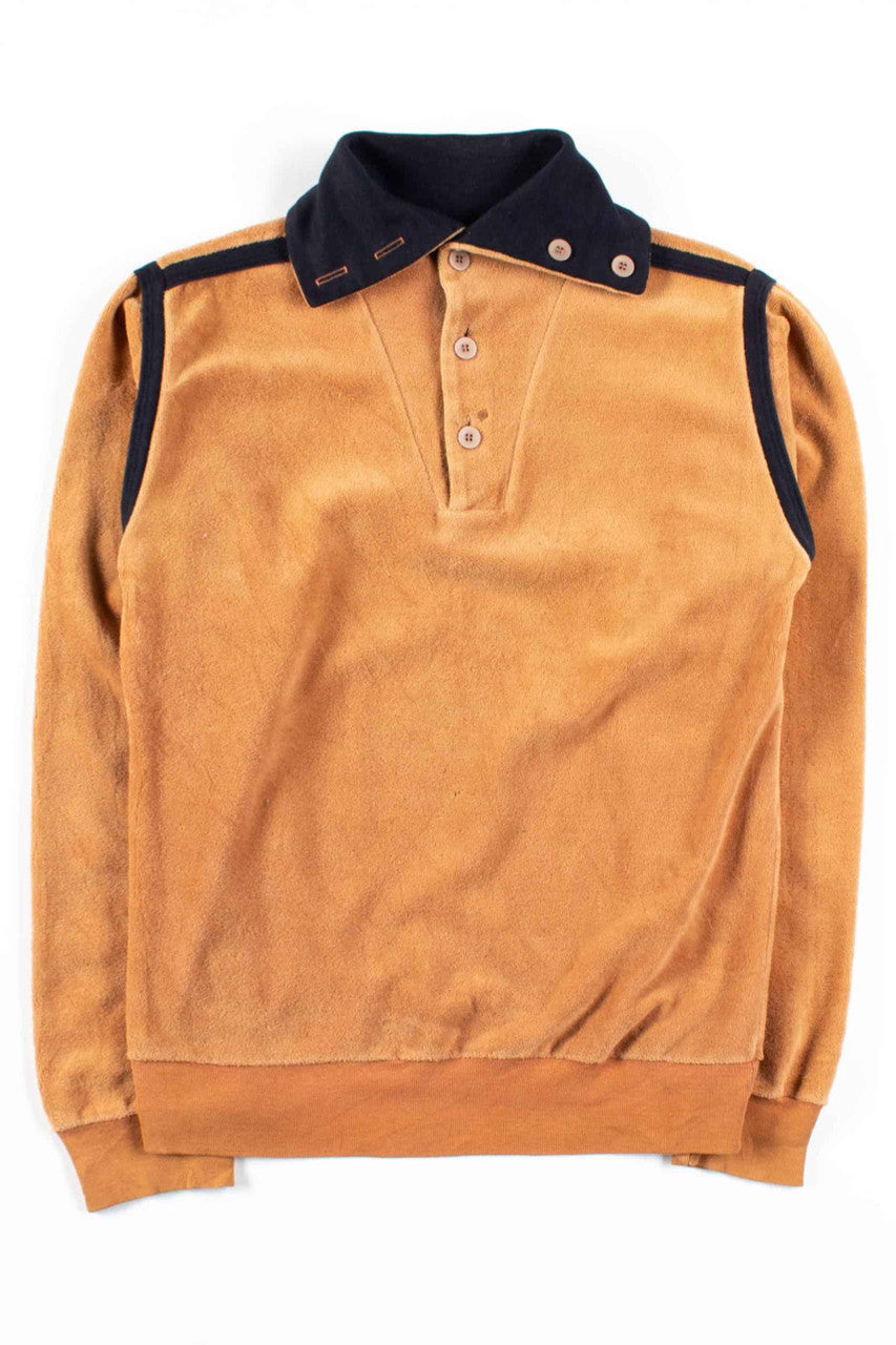 Brown Button Collar Terry Sweatshirt