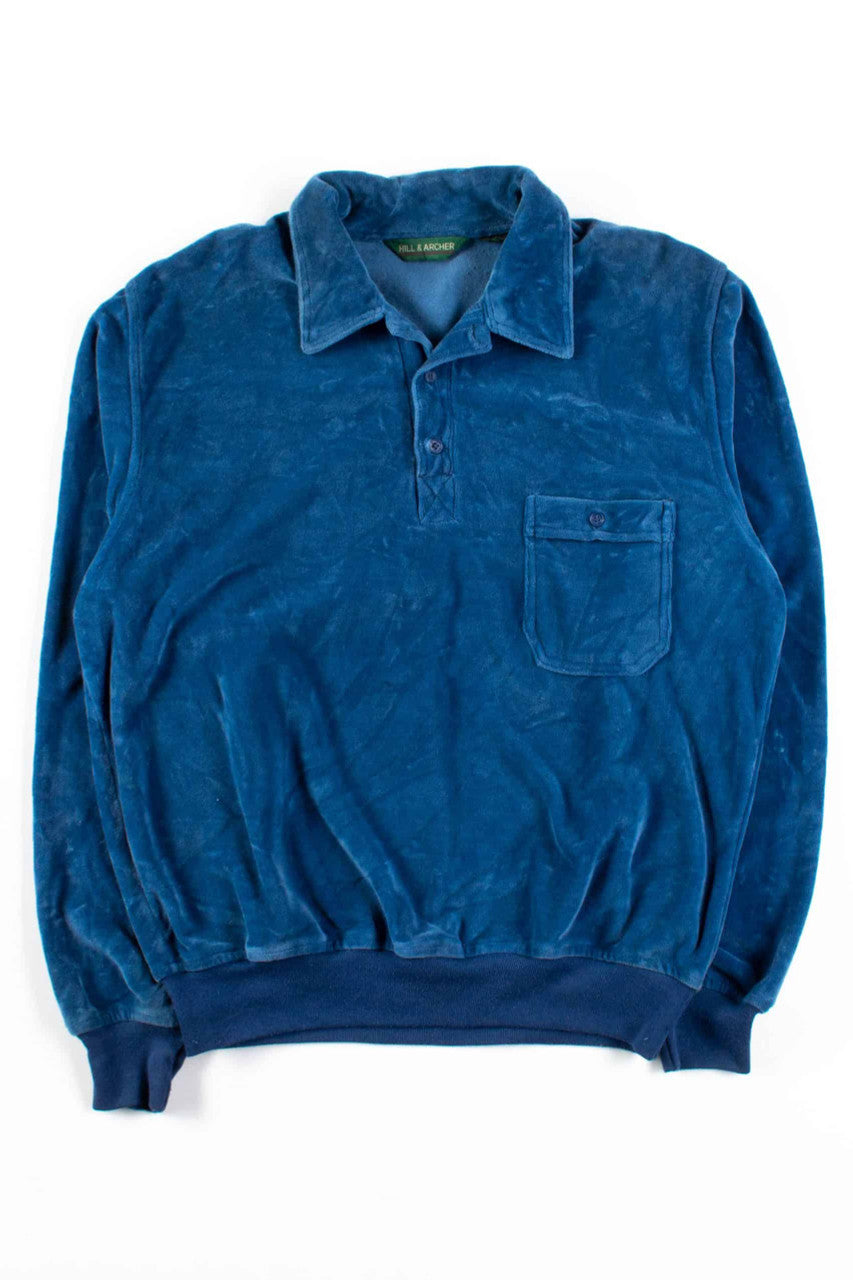 Blue Velvet Button Collar Sweatshirt