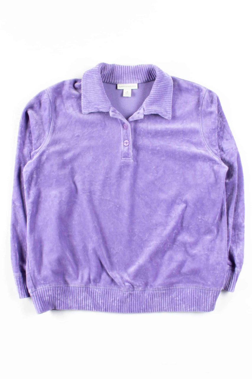 Lavender Velvet Button Collar Sweatshirt
