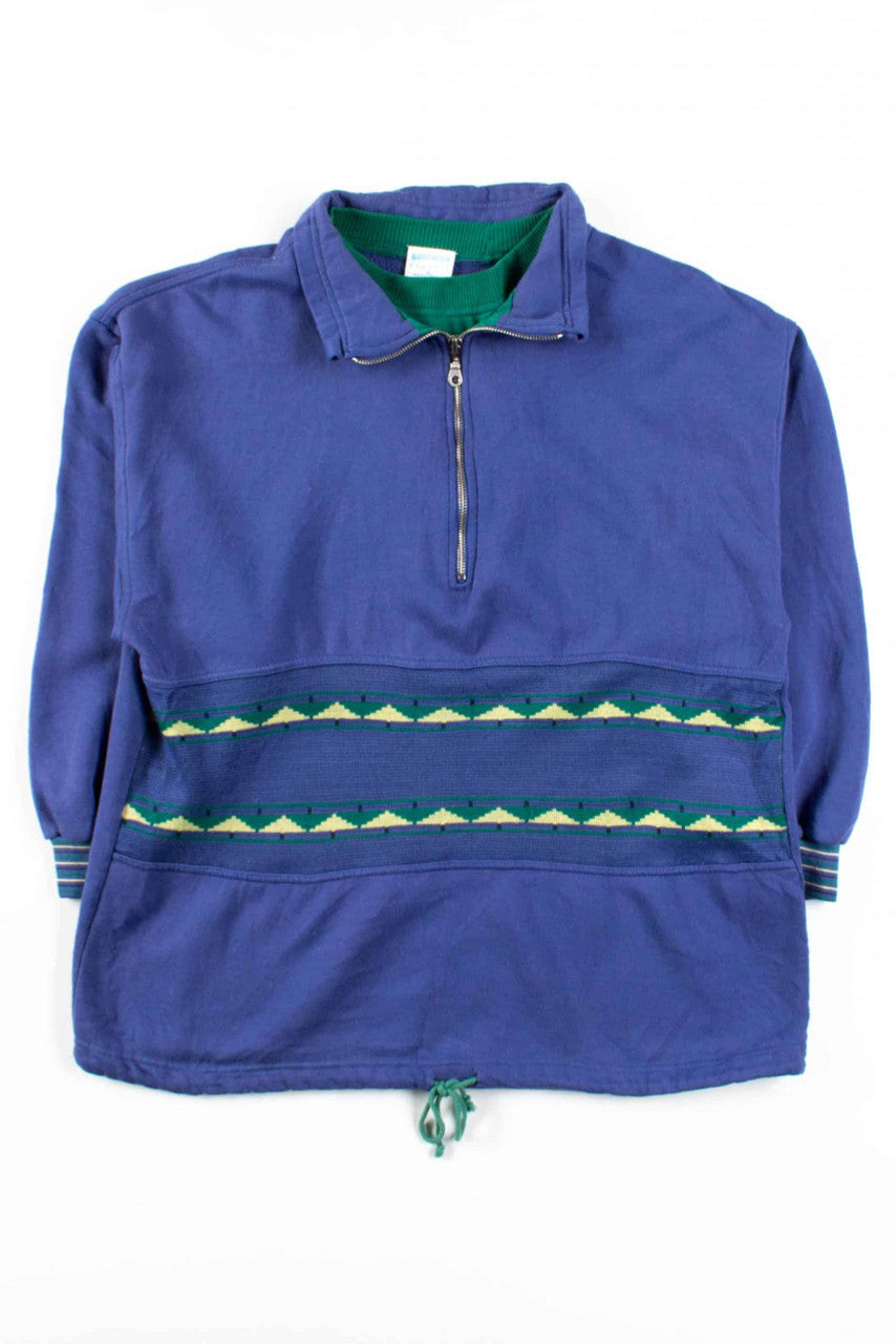 Blue Striped Zip Collar Sweatshirt