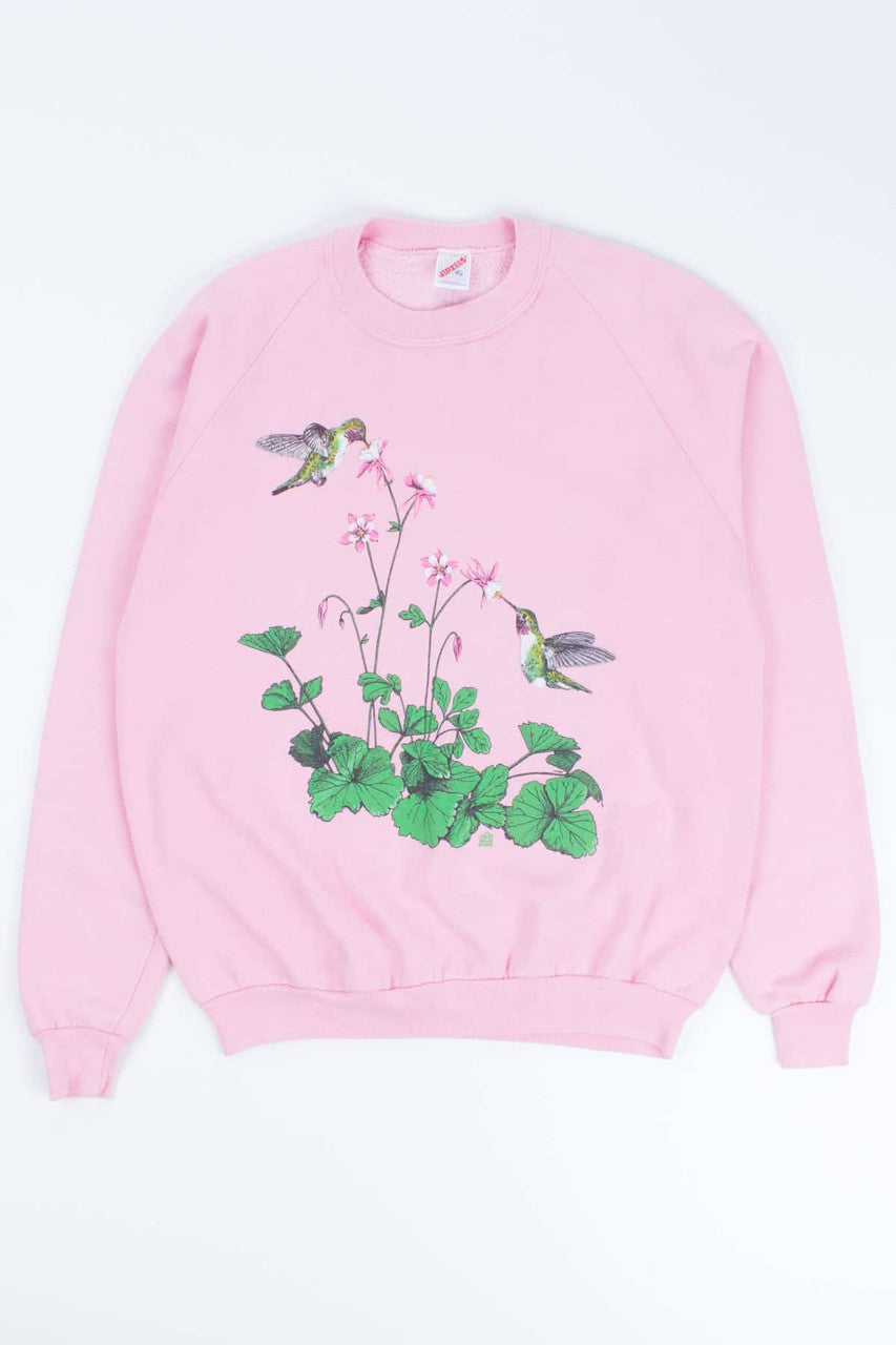 Vintage Light Pink Humming Birds Sweatshirt