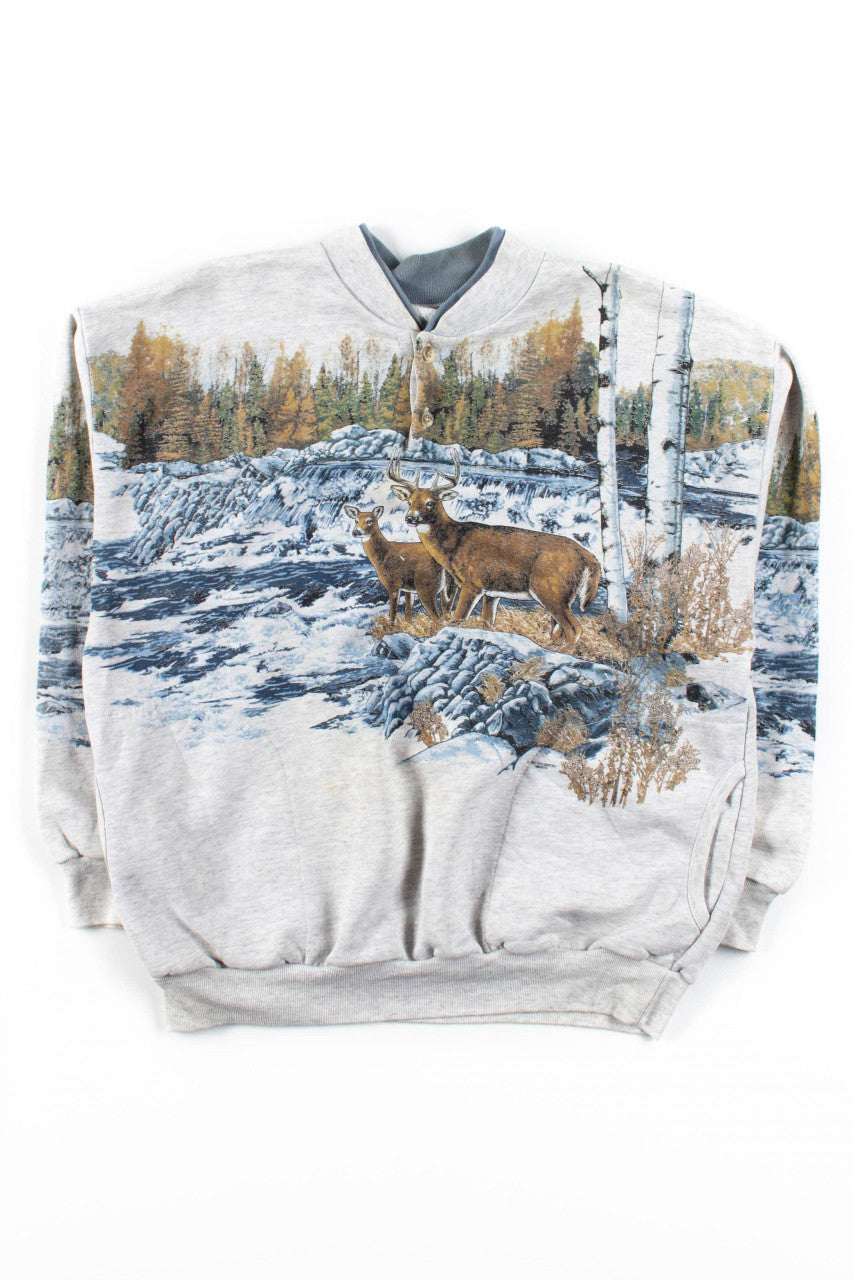 Allover Wilderness Deer Graphic Sweatshirt