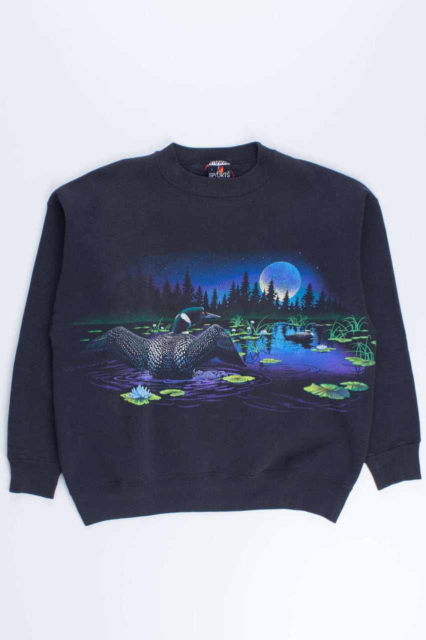 Loon Night Scene Vintage Sweatshirt