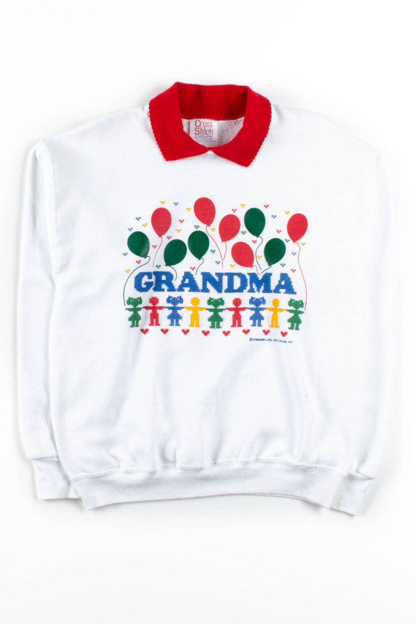 Grandma Balloons Collared Sweatshirt