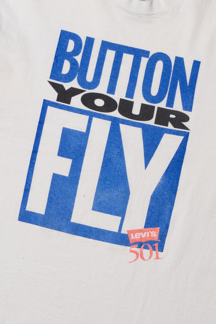 Vintage Distressed Levi's 501 "Button Your Fly" T-Shirt
