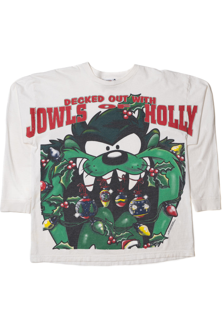 Vintage 1996 Taz "Jowls Of Holly" Looney Tunes Long Sleeve T-Shirt