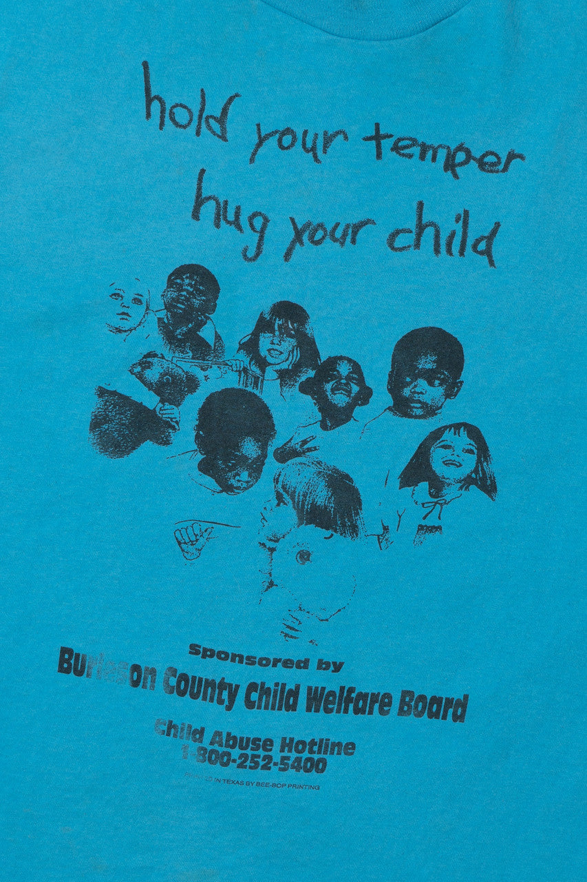 Vintage "Hold Your Temper Hug Your Child" Child Abuse Hotline T-Shirt