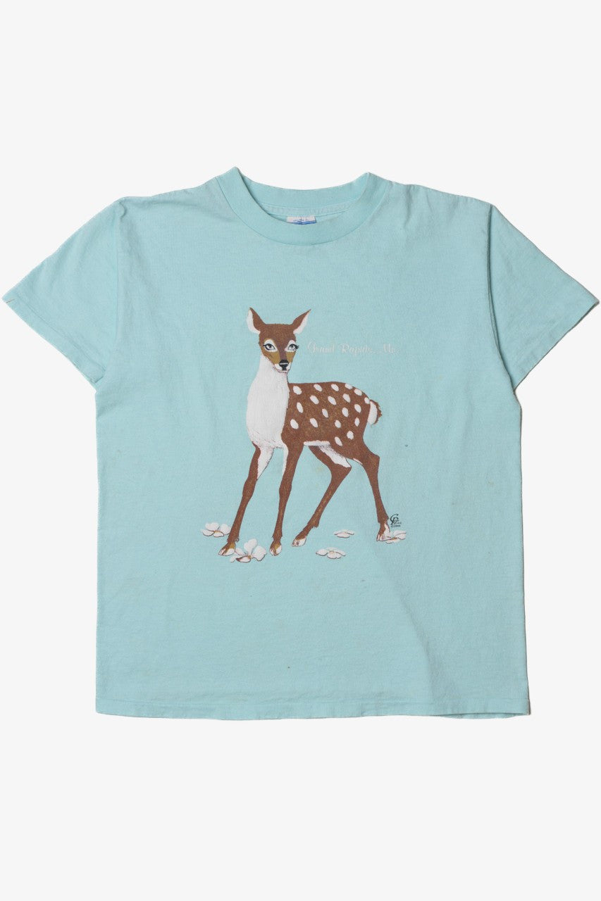 Vintage 1985 "Grand Rapids, MN" Doe Eyed Fawn Embossed Print T-Shirt