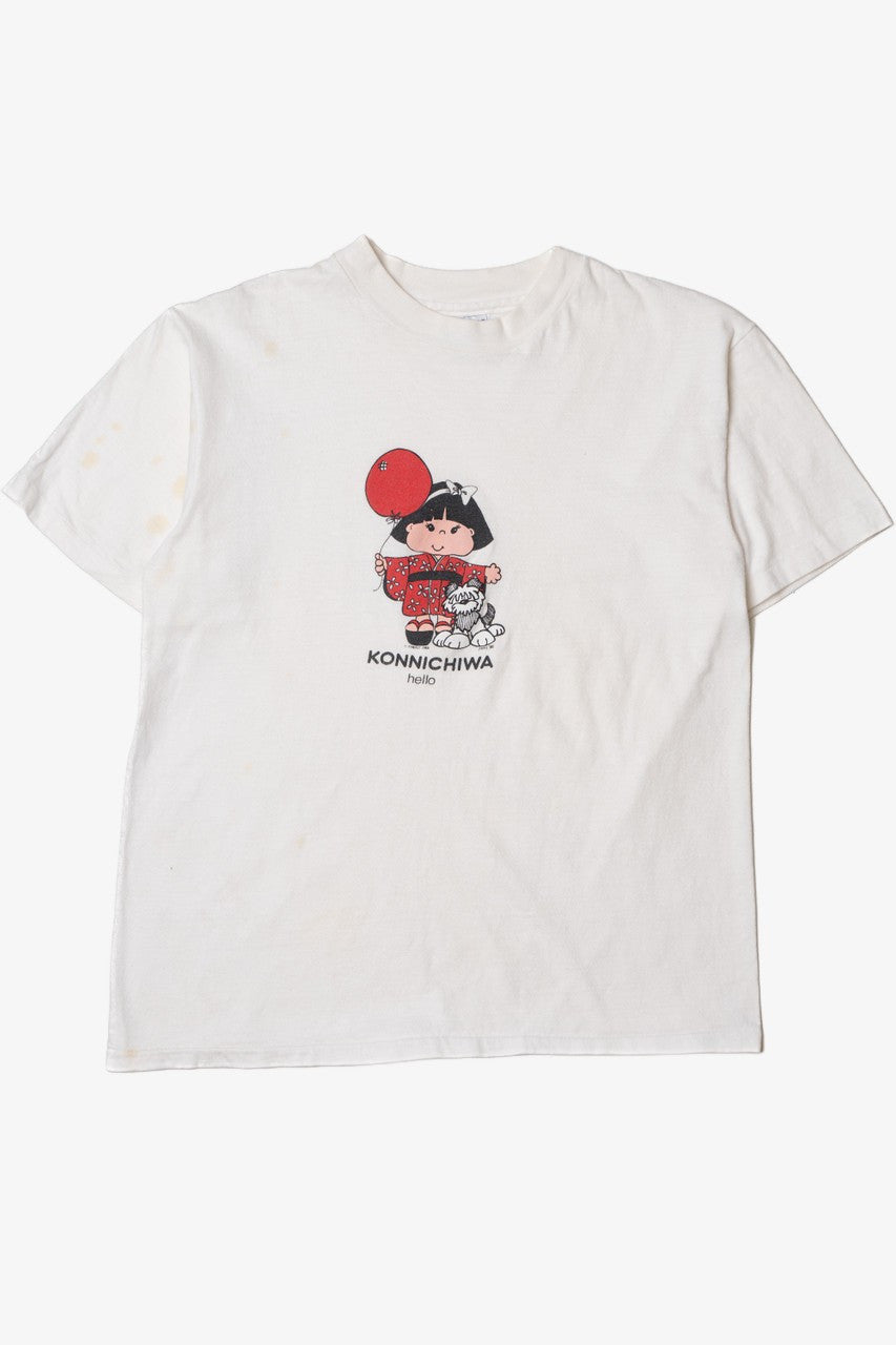 Vintage 1985 "Konnichiwa Hello" Japanese Cartoon T-Shirt