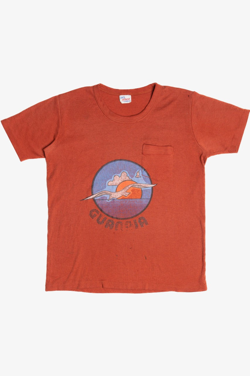 Vintage Distressed "Guanaja" Scenic Print Pocket T-Shirt