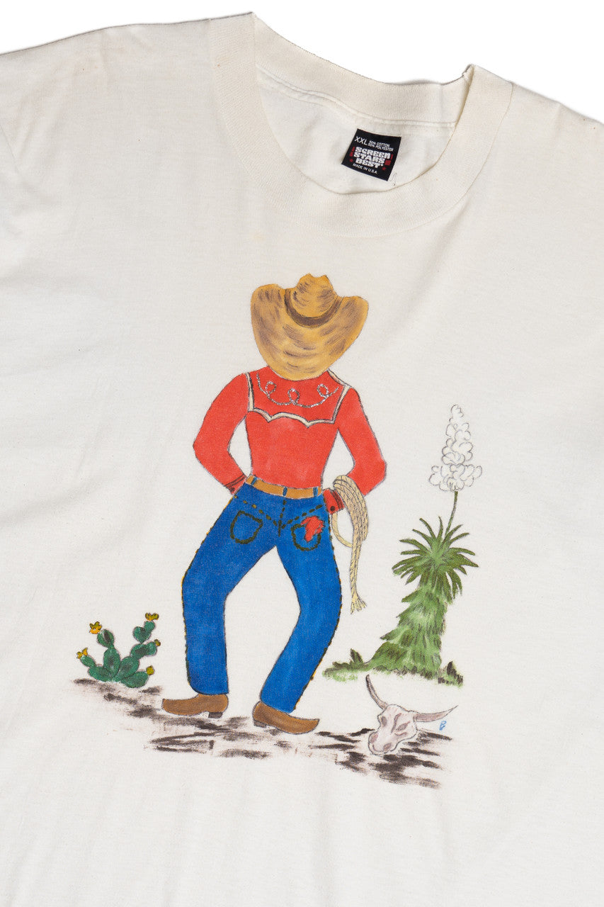 Vintage Hand Painted Cowboy Desert Scene T-Shirt