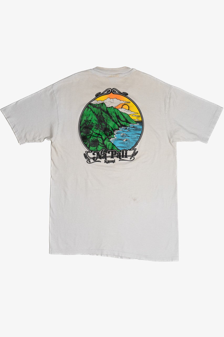 Vintage Distressed "Na Pali Kauai" Scenic Print T-Shirt