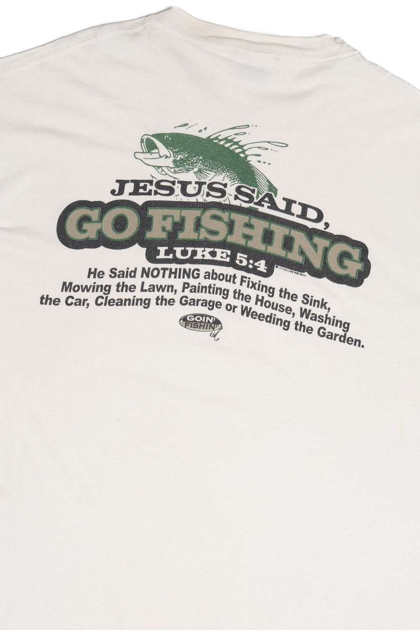 Vintage "Jesus Said, Go Fishing..." Bible Saying T-Shirt