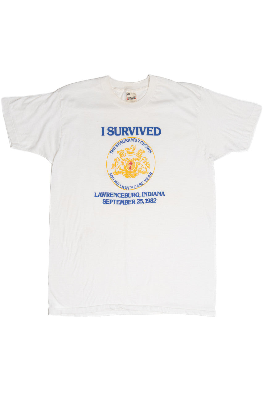 Vintage Seagram's 7 Crown Whiskey "I Survived" T-Shirt