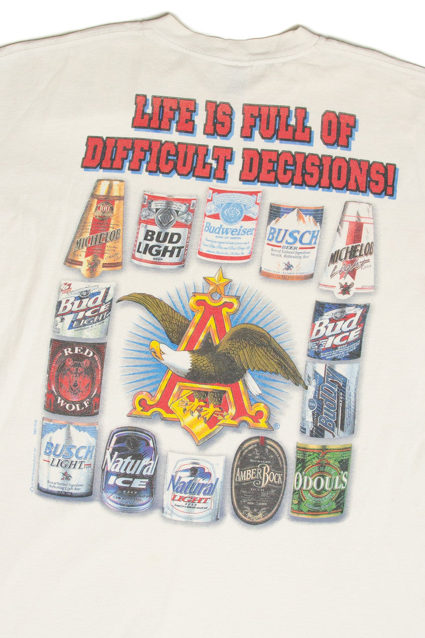 Vintage Anheuser-Busch Difficult Decisions T-Shirt (1990)
