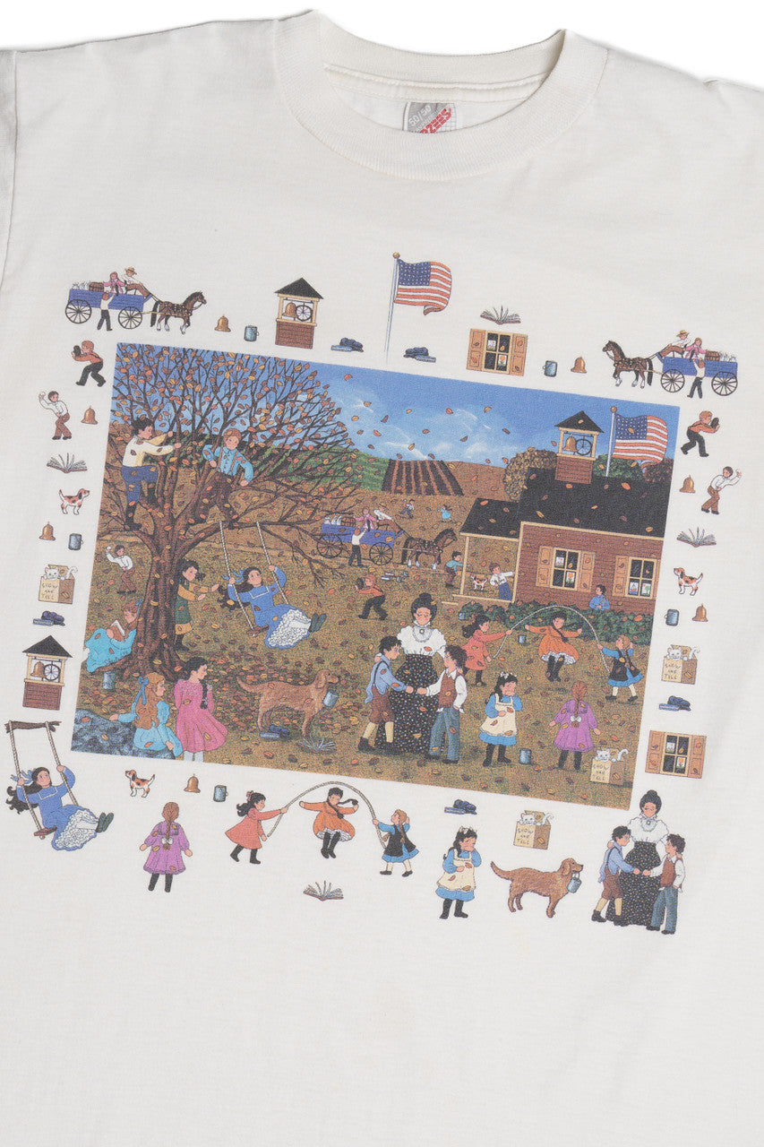 Vintage Quaint Village Scene T-Shirt