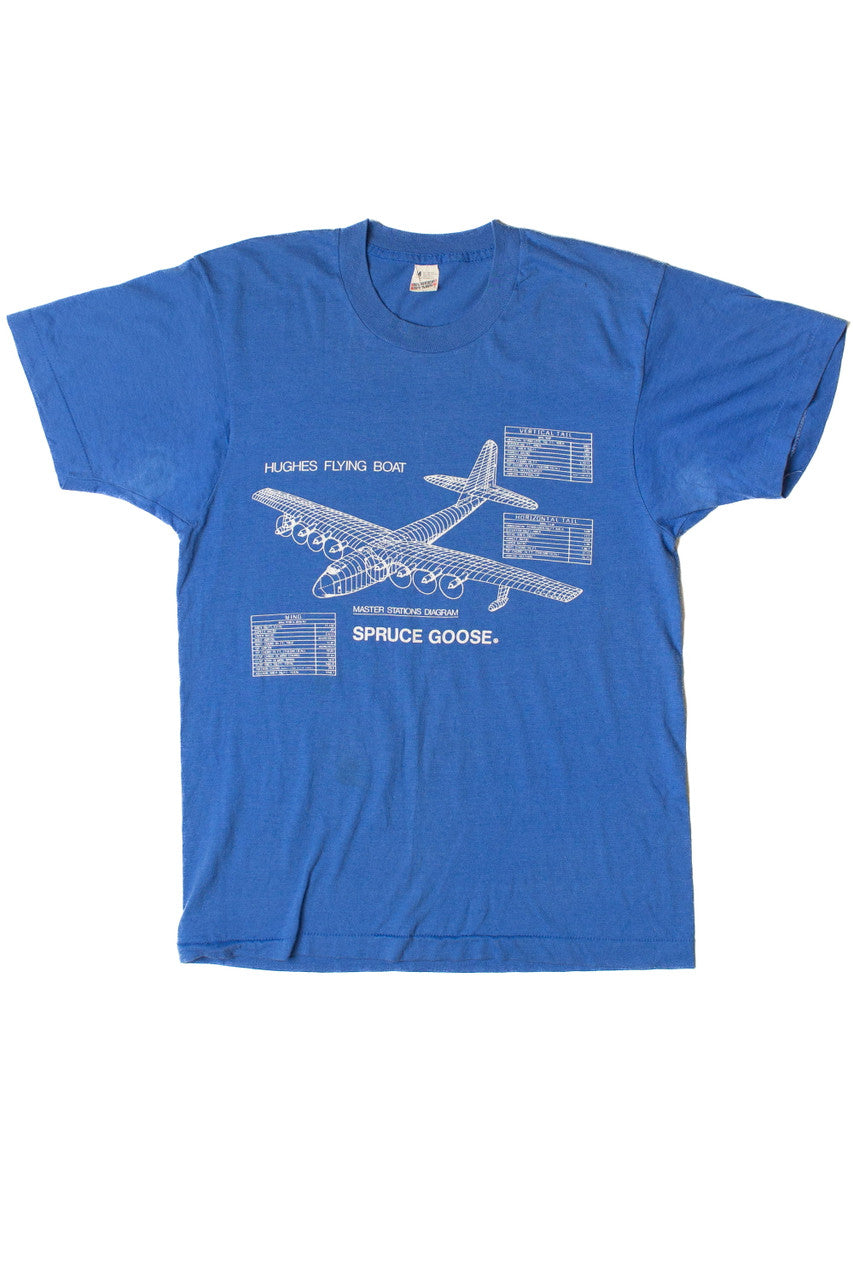 Vintage "Spruce Goose" Plane Diagram Graphic T-Shirt (1980s)